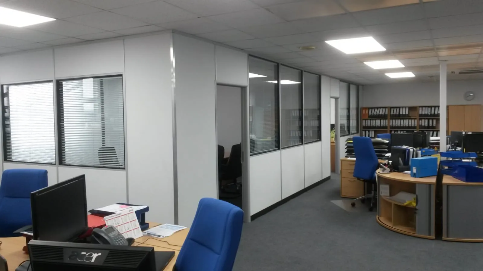 Modular office partition system installed by CMD Ceilings Ltd